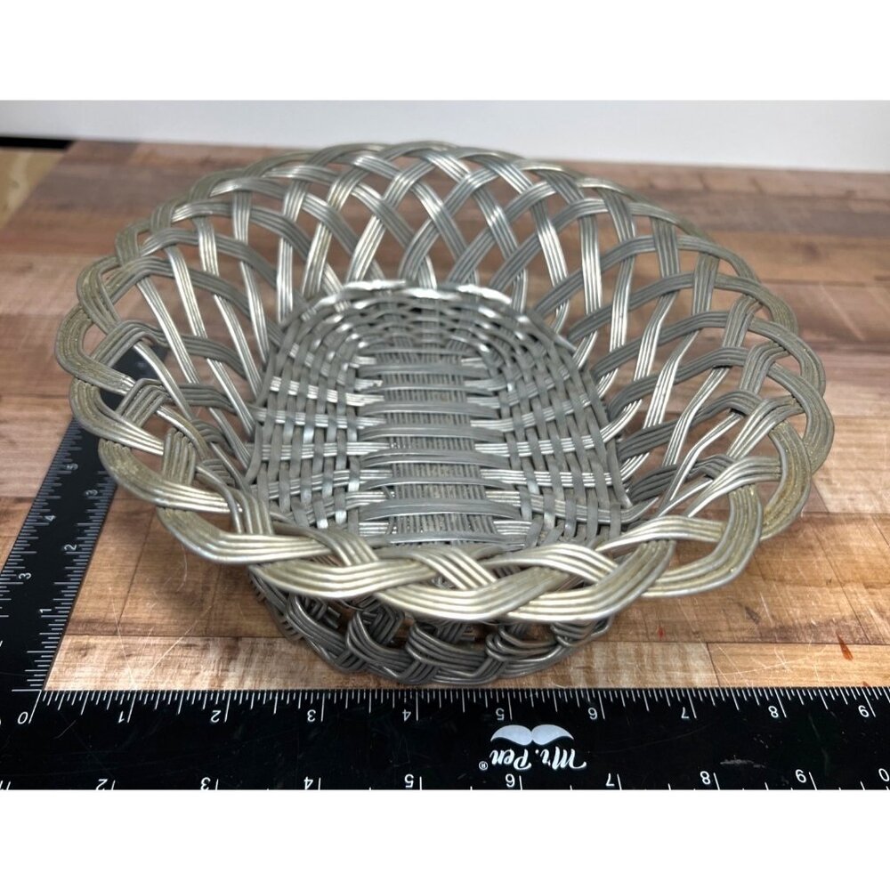 MCM Metal Woven Modern Design Fruit Bread Basket 12"x10" Silver Plate? - Picture 5 of 6